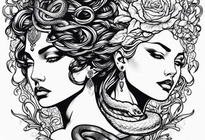 Persephone and medusa with snake hair side by side tattoo idea