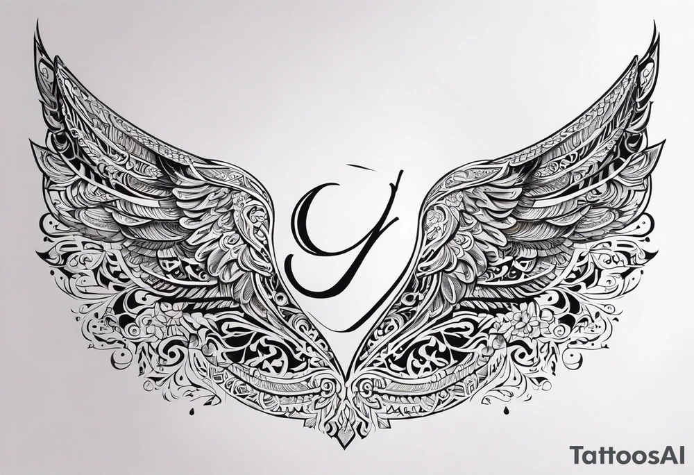 words in arabic calligraph in shape of angel wing tattoo idea