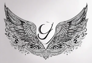 words in arabic calligraph in shape of angel wing tattoo idea