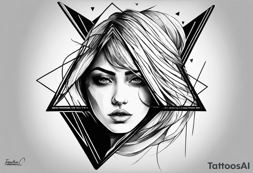 Un triangulo con una persona al medio, estilo de dibujo con lineas en blanco y negro mas simple solo lineas y una persona al centro, no mas de 6 lineas tattoo idea