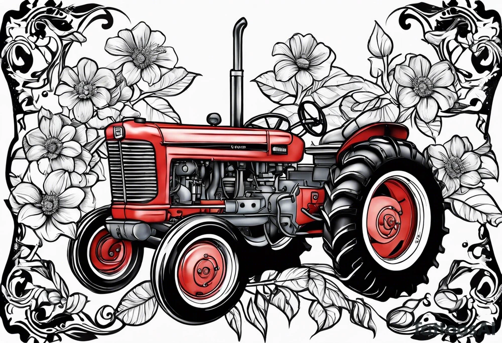 Flower, pawpaw, tractor tattoo idea