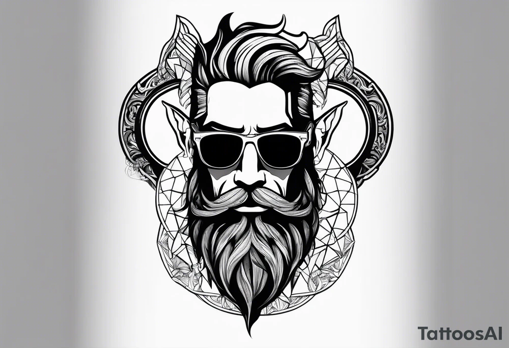 capricorn with beard and sunglasses tattoo idea