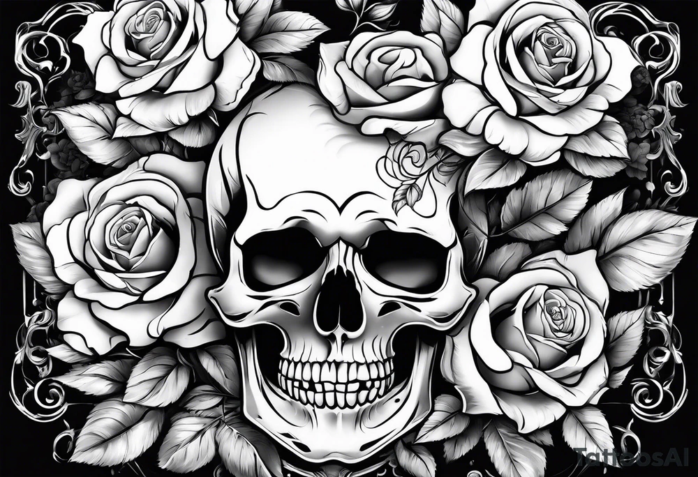 skull and roses tattoo idea