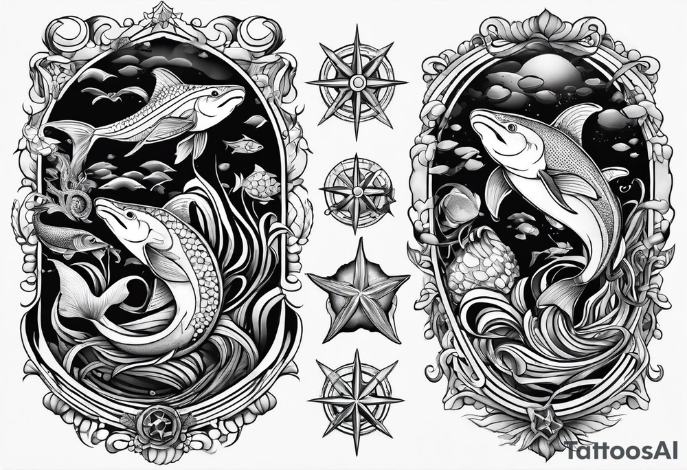 matching 2 separate tattoos . Water related. Marine life tattoo idea