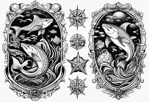 matching 2 separate tattoos . Water related. Marine life tattoo idea