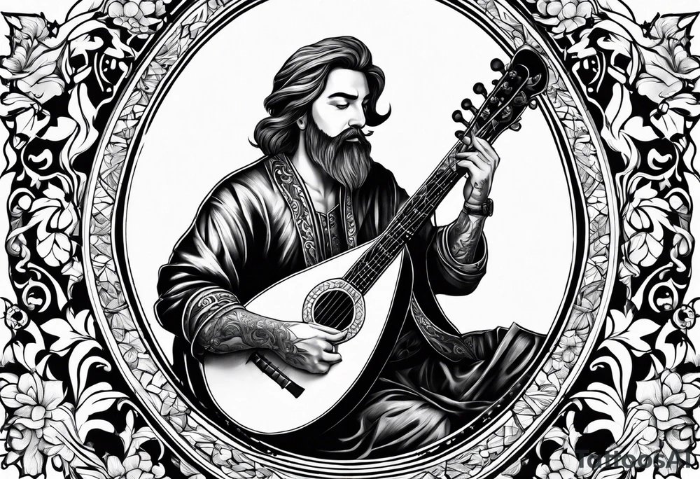 man playing the lute tattoo idea