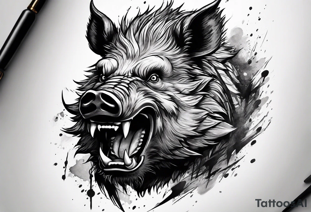 angry boar front tattoo idea