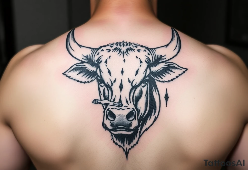 Bull blowing Natural Born Talent in smoke out of his nose tattoo idea