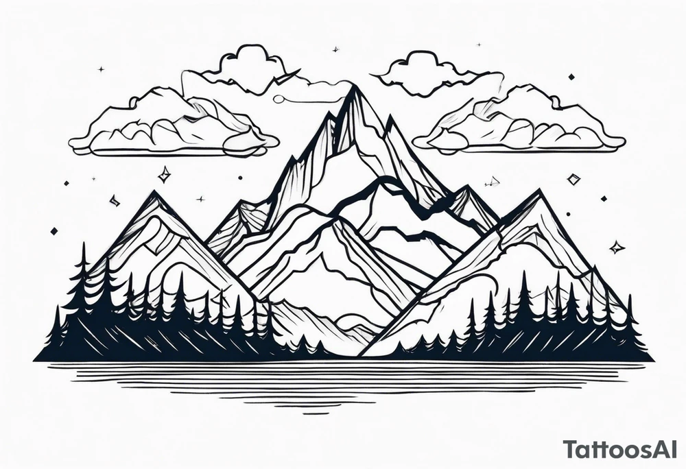 mountains with clouds tattoo idea