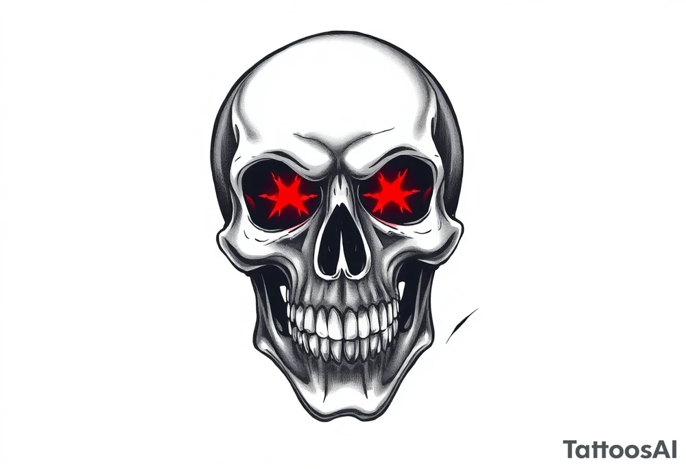 gothic skull with red fire eyes tattoo idea