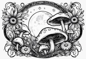Crescent moon muschrooms and daisy’s tattoo idea