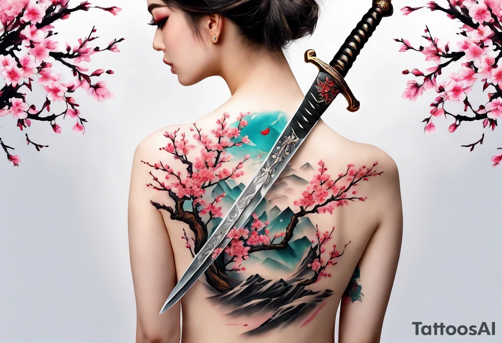 Sword 
and cherry blossom tattoo idea