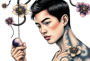 Handsome Asian young guy is controlled like a doll on strings tattoo idea