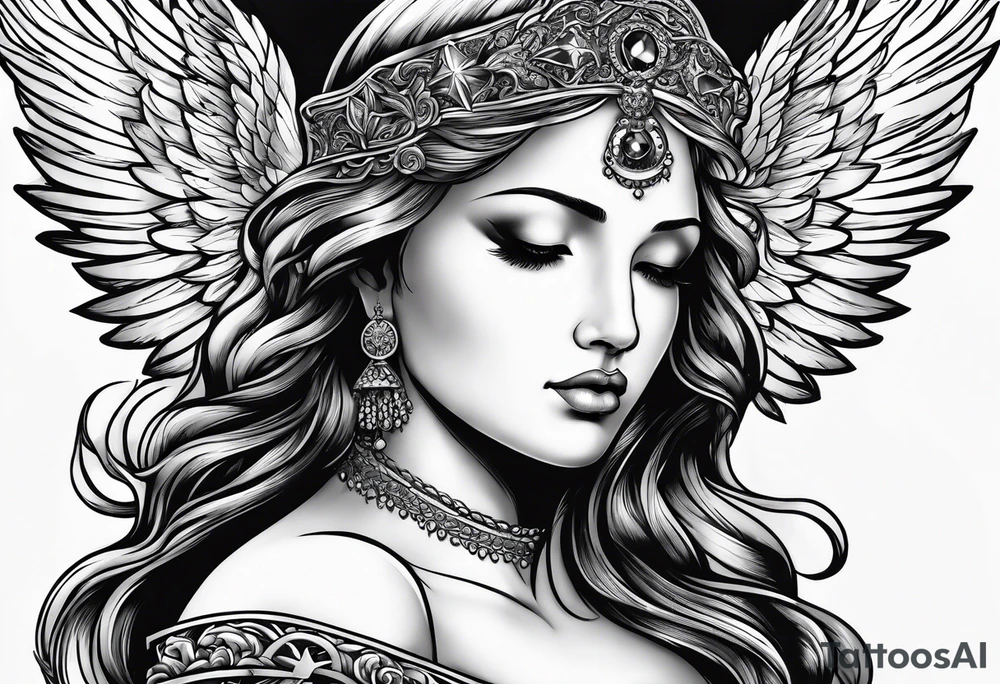 Angel with prayer hands tattoo idea