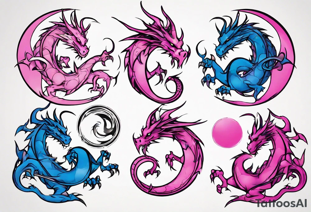 blue ying pink yang dragons tattoo idea