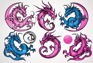 blue ying pink yang dragons tattoo idea