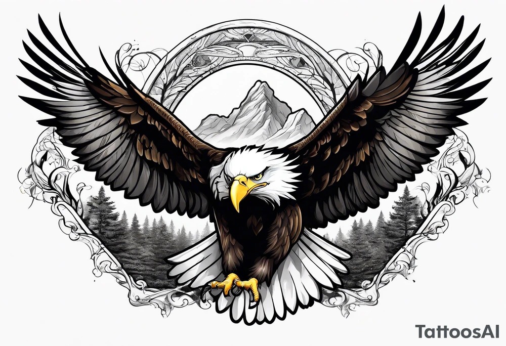 Eagle flying over trees tattoo idea