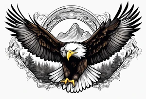 Eagle flying over trees tattoo idea