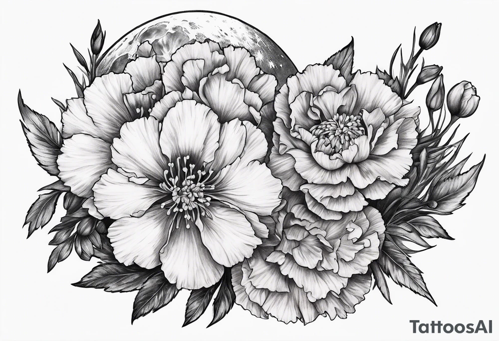 moon carnations tattoo idea