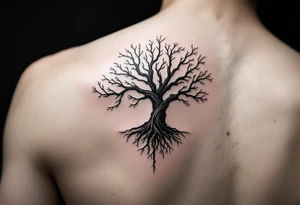 家 (jiā, “family”) in earthy brown is placed near a tree symbol for roots and legacy. tattoo idea