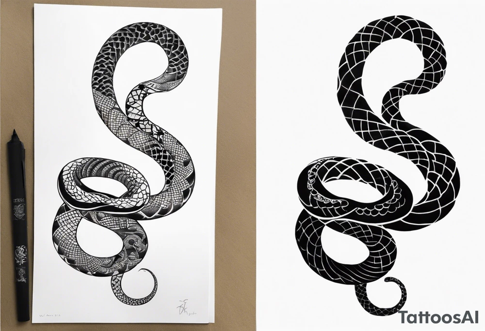 Snake tattoo for placement along the spine in japanese style where the head is positioned at the bottom end of my spine to symbolise a journey of healing and transformation with reference to ying yang tattoo idea