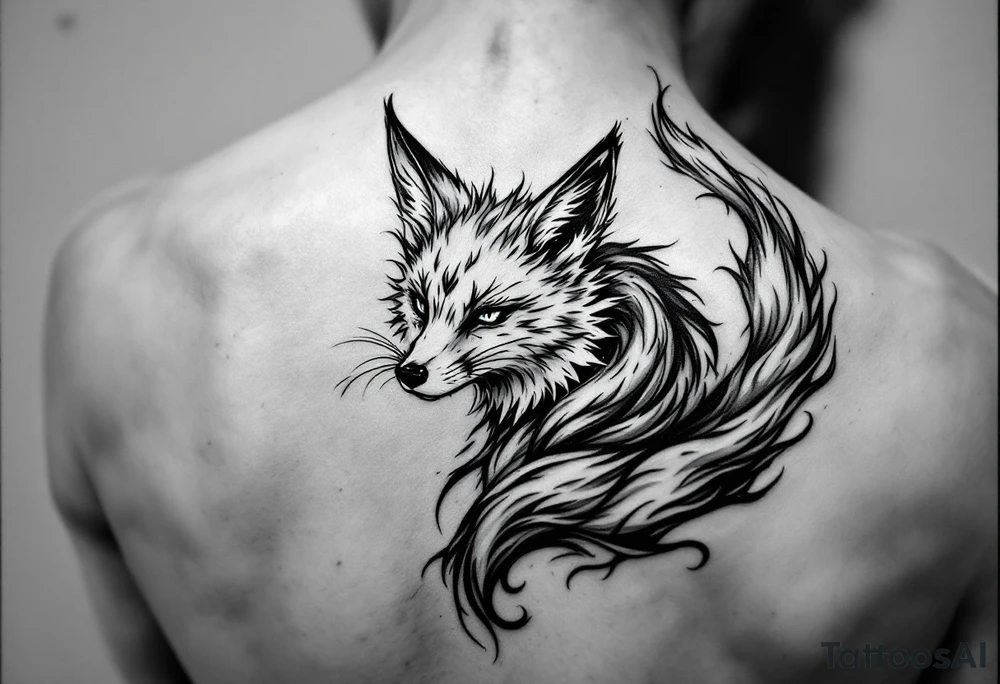 feminine fox of nine tails, the tails flow and end looking like flames. tattoo idea