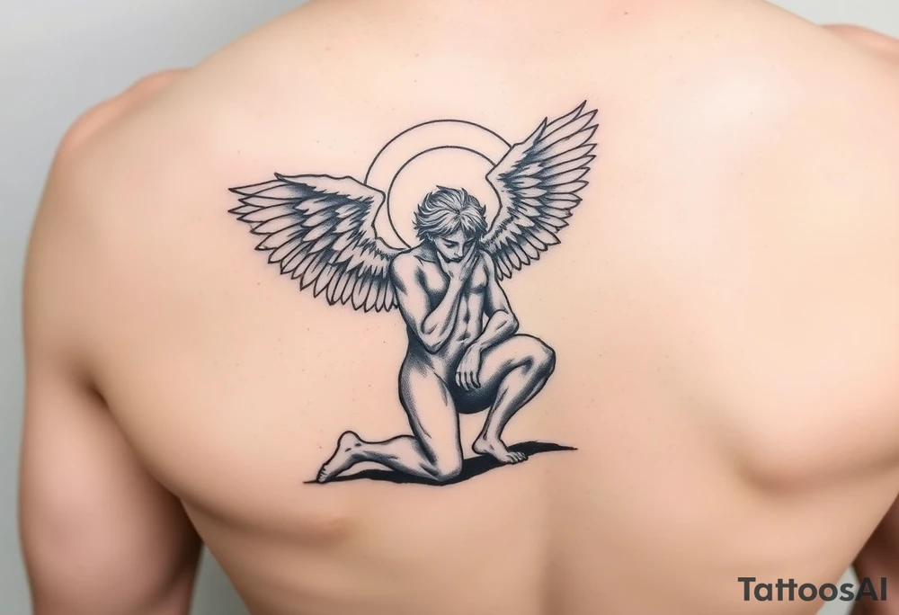 Fallen angel on his knees tattoo idea