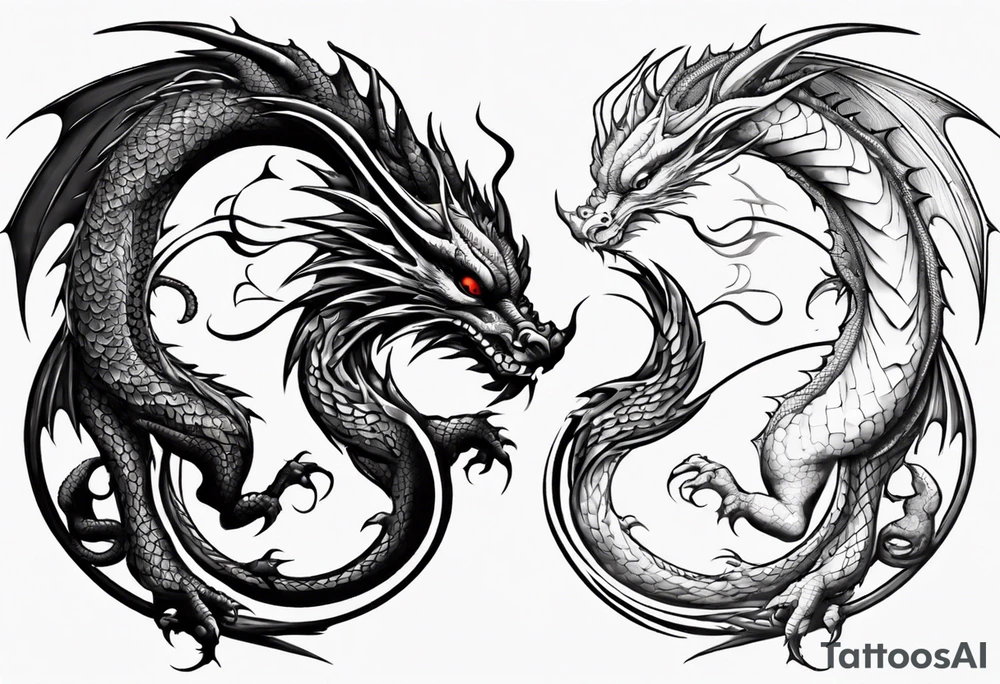 Two Dragons, Yin Yang, Not Symmetrical tattoo idea