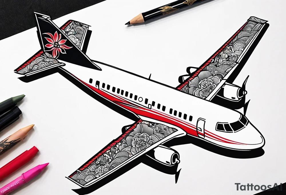 Travel themed for thigh, tiny jet plane tattoo idea
