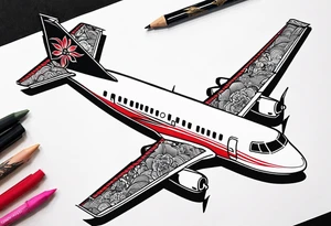 Travel themed for thigh, tiny jet plane tattoo idea