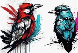 Feather turning into birds trash polka tattoo idea