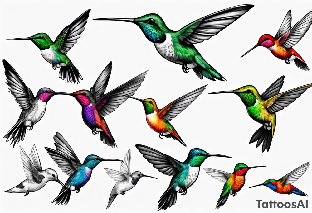 Hummingbird in color with black and white background tattoo idea