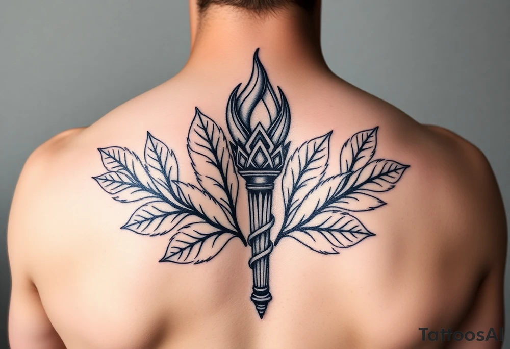 Leadership torch with a background of fig leaves tattoo idea