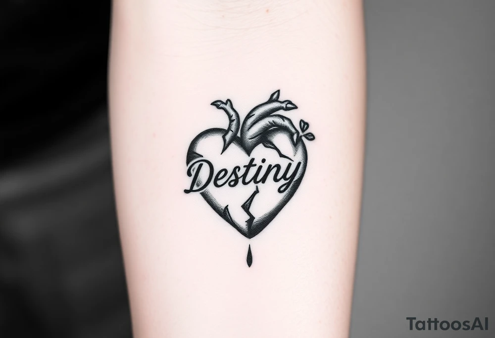 broken heart with destiny’s name tattoo idea