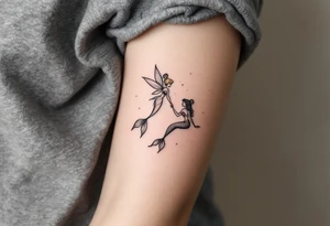 tinkerbell as a fairy and a little mermaid friend tattoo idea