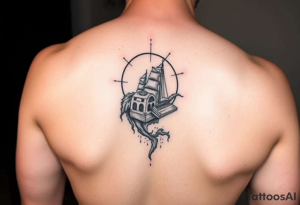 A black and white tattoo that will go on side of the wrist. This is for someone who loves ocean, travel and books. Something unique. tattoo idea