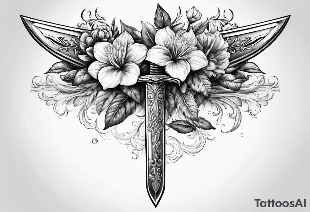 Gladius  bloody sword with flowers tattoo idea