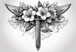 Gladius  bloody sword with flowers tattoo idea