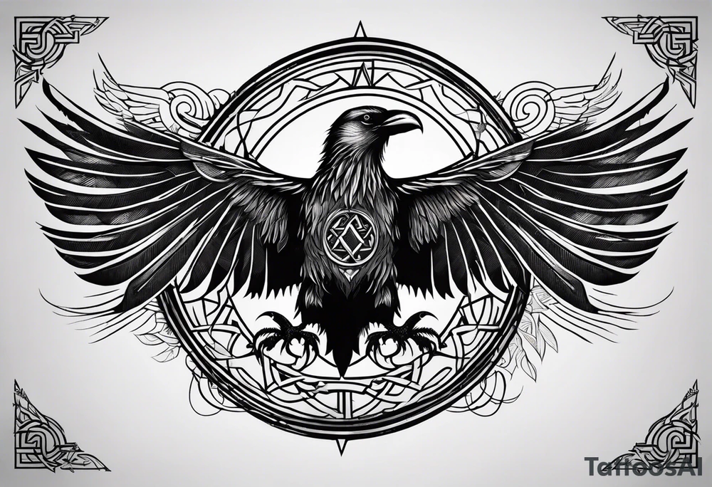 Viking Vegvisir with raven wings around it, Valknut tattoo idea