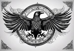 Viking Vegvisir with raven wings around it, Valknut tattoo idea