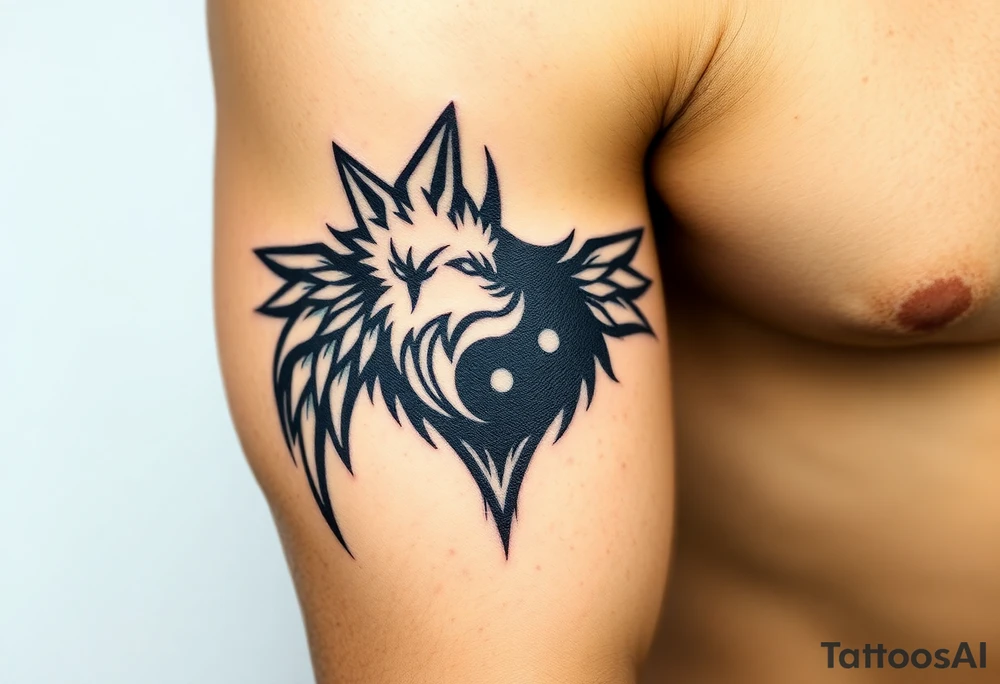 majestic yin yang wolf tribal tattoo idea