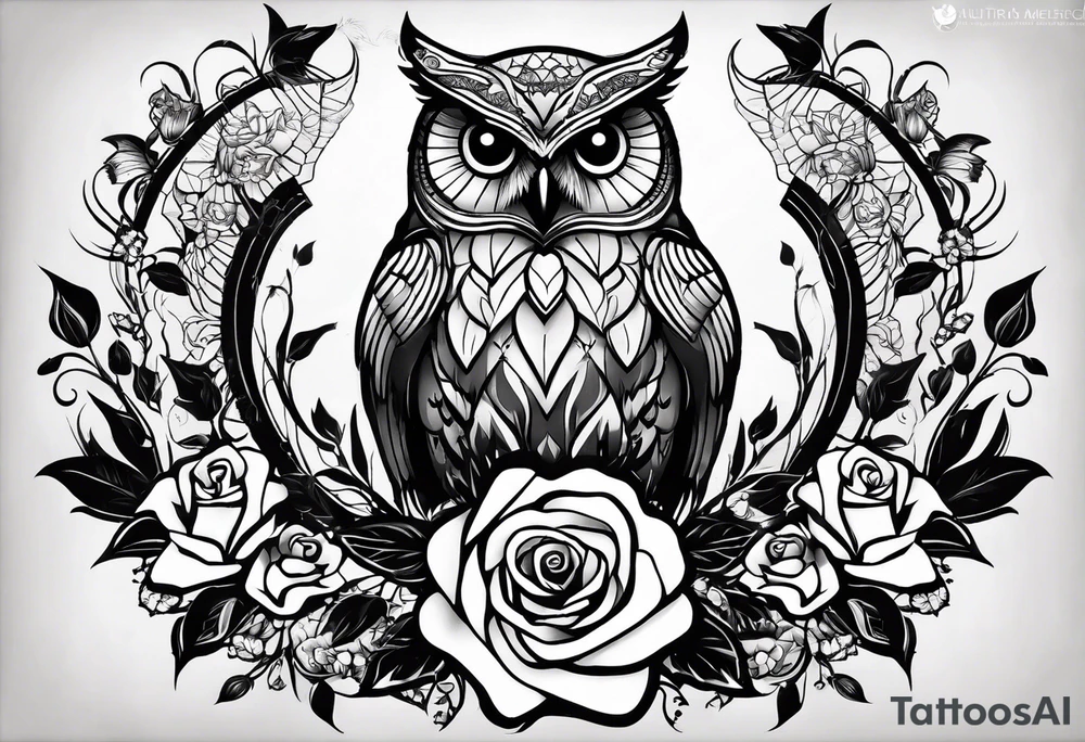 An owl, a rose, “but the greatest of these is love” tattoo idea