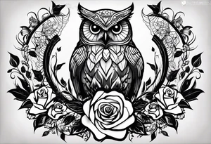 An owl, a rose, “but the greatest of these is love” tattoo idea