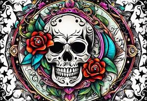bold, colorful, includes the words "The Sweet Ink", in a circle design tattoo idea
