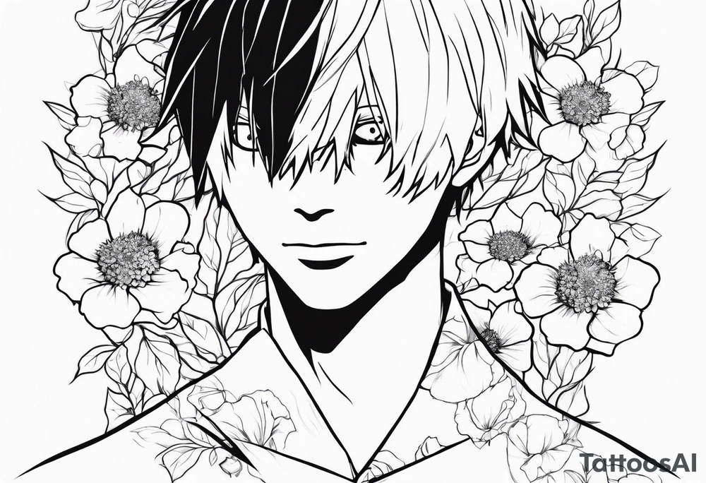 Kaneki from Tokyo ghoul with his flowers surrounding him tattoo idea