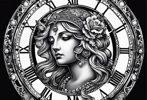 Janus, Aquarius, timeless clock, rosary tattoo idea