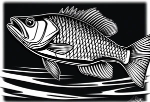 bass fish, its tail turns into a fishing hook tattoo idea