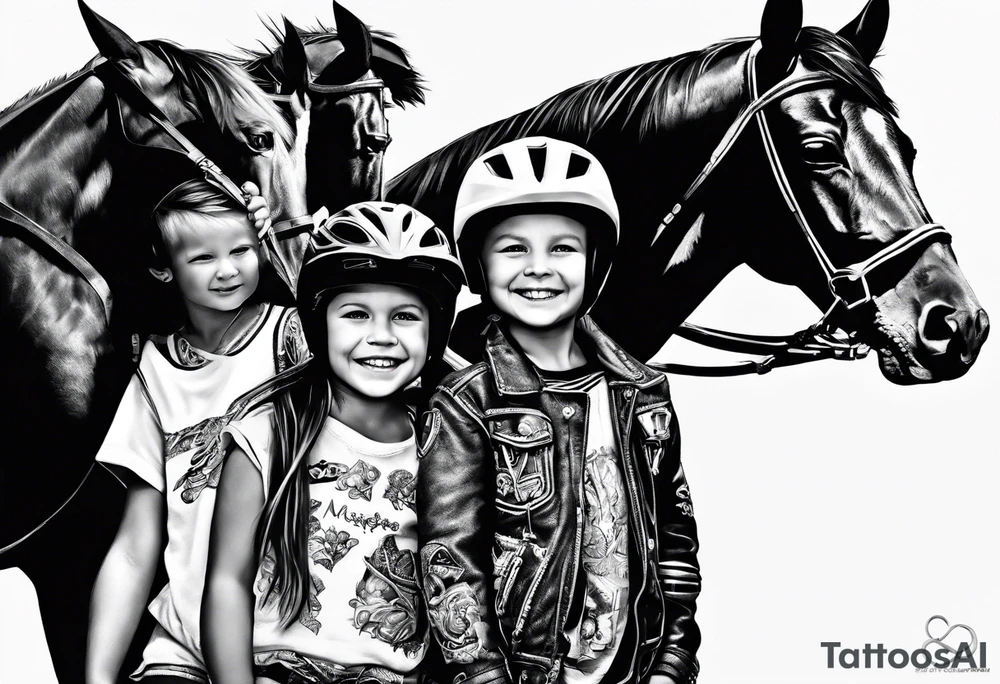 4 children: 1 boy with a motocross bike, 1 girl who loves horses, 1 boy who is deaf and 1 girl who is a baby tattoo idea