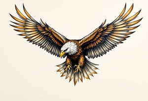 A soaring eagle with its talons extended, wings casting lifelike shadows in rich brown and golden hues. tattoo idea