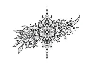 long shaman style mytical bold line with rhyme tattoo idea